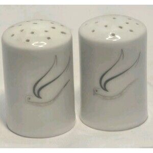 Vtg Azberg Porcelain Silver Flight Handpainted Salt And Pepper Shakers, Germany